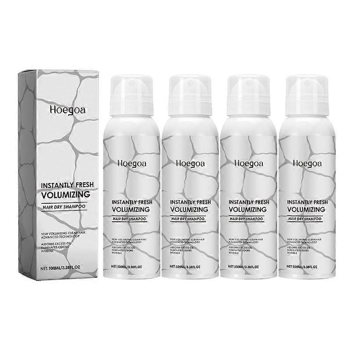 Сух шампоан за обем, Hoegoa, 150мл, за мъже и жени, без остатъци, идеален за тъмна коса, комплект от 4 броя