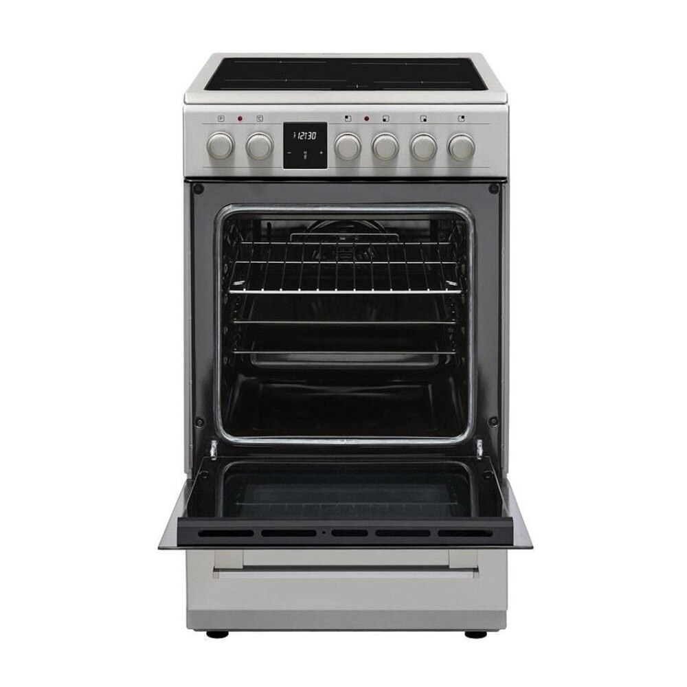 Aragaz electric Sharp KF-56FVDT22IMK-EU, Cuptor multifunctional, Plita vitroceramica 4 zone, Timer digital, 50 cm, 50 l, Clasa A, Inox