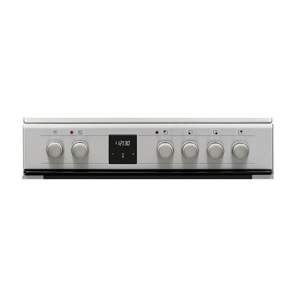 Aragaz electric Sharp KF-76FVDT22IMK-EU, Cuptor multifunctional, Plita vitroceramica 4 zone, Timer digital, 60 cm, 65 l, Clasa A, Inox