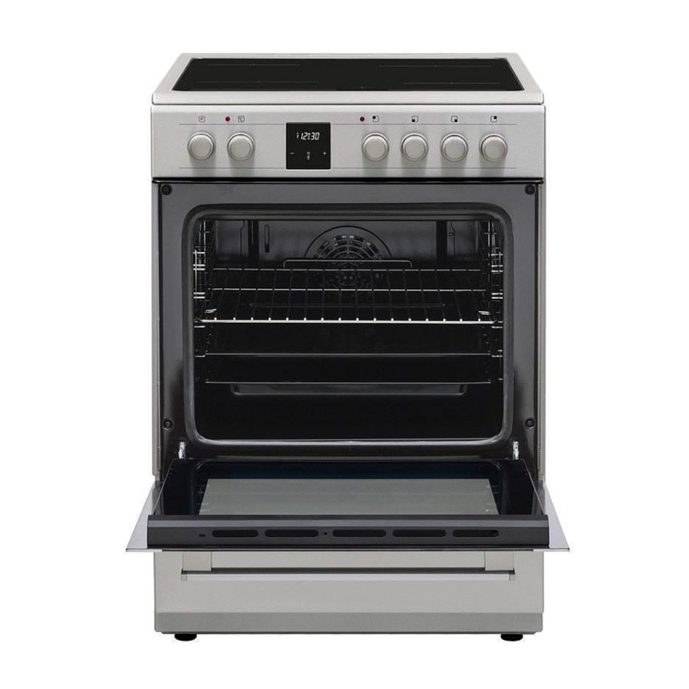 Aragaz electric Sharp KF-76FVDT22IMK-EU, Cuptor multifunctional, Plita vitroceramica 4 zone, Timer digital, 60 cm, 65 l, Clasa A, Inox