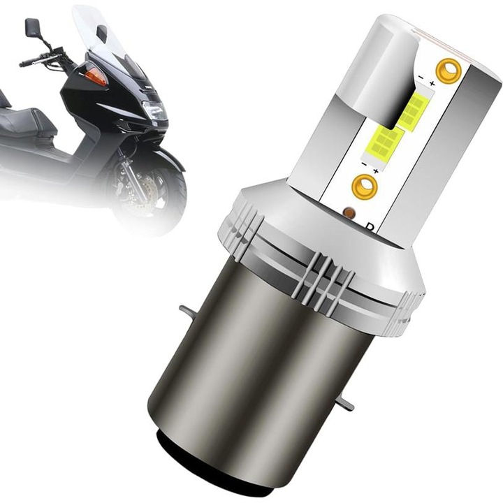 Bec LED pentru far de motocicleta Erato Ba20d S2 22W DC 12V/24V 6500K alb super luminos fara ventilator faza lunga/scurta fascicul dublu pachet de 1