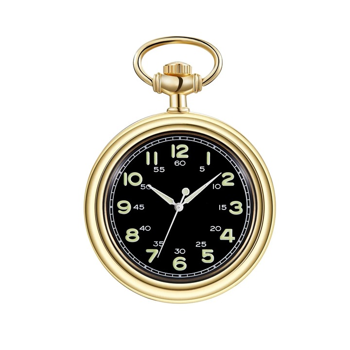 Ceas de buzunar Gorben PM002 Auriu - Mecanic, Afisaj cu Cifre Arabe, Cu Lant Vintage Retro