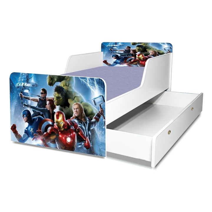 Легло Отмъстителите 130x60 см, с чекмедже, защита и включен матрак