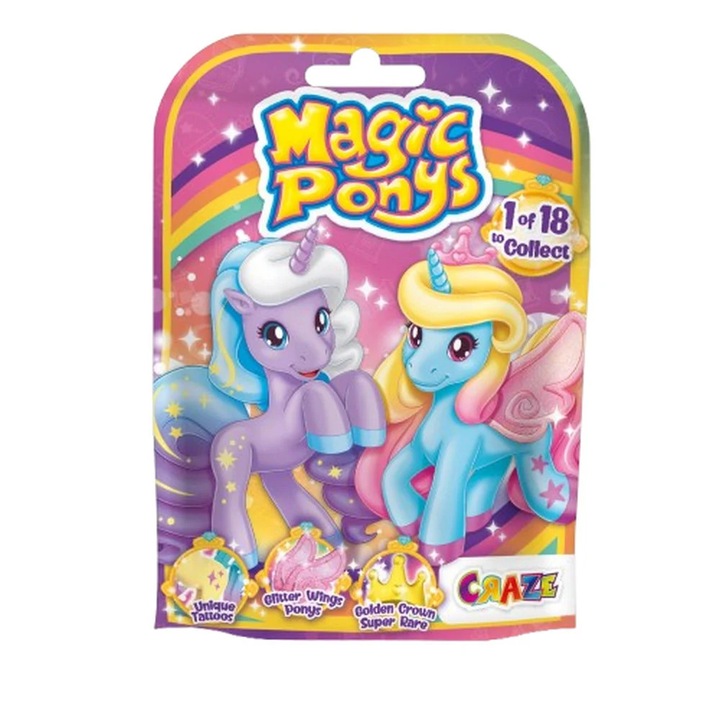 Figurina de colectie ponei cu aripi sclipitoare si tatuaje unice, Craze, multicolor, 10x15cm