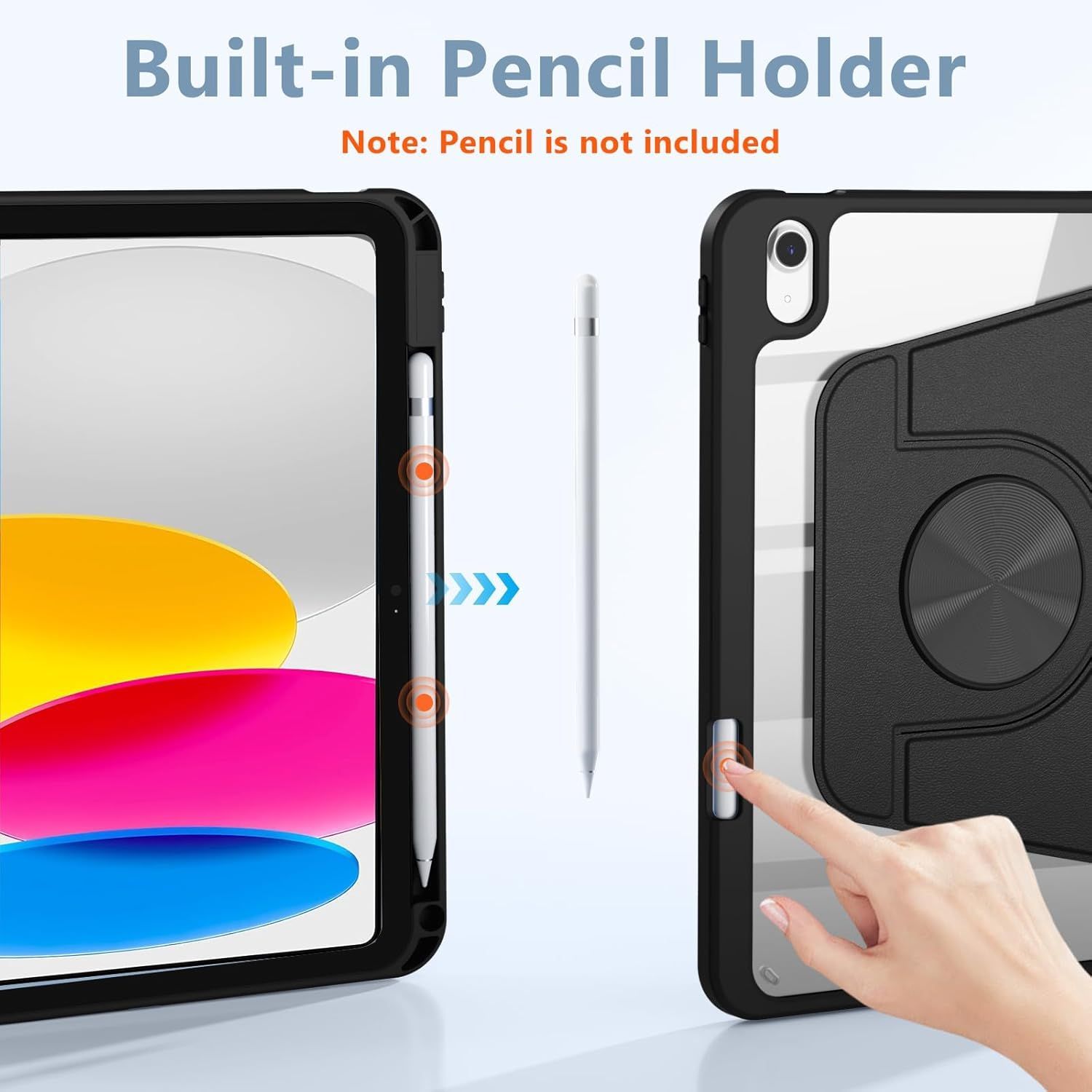 Husa 360 Smart Cover compatibila cu iPad Pro 13 2024/2025 M4, M5, Spate detasabil, Pencil Slot Rebound, Wake-Sleep, Camera Protection, Negru/Transparent