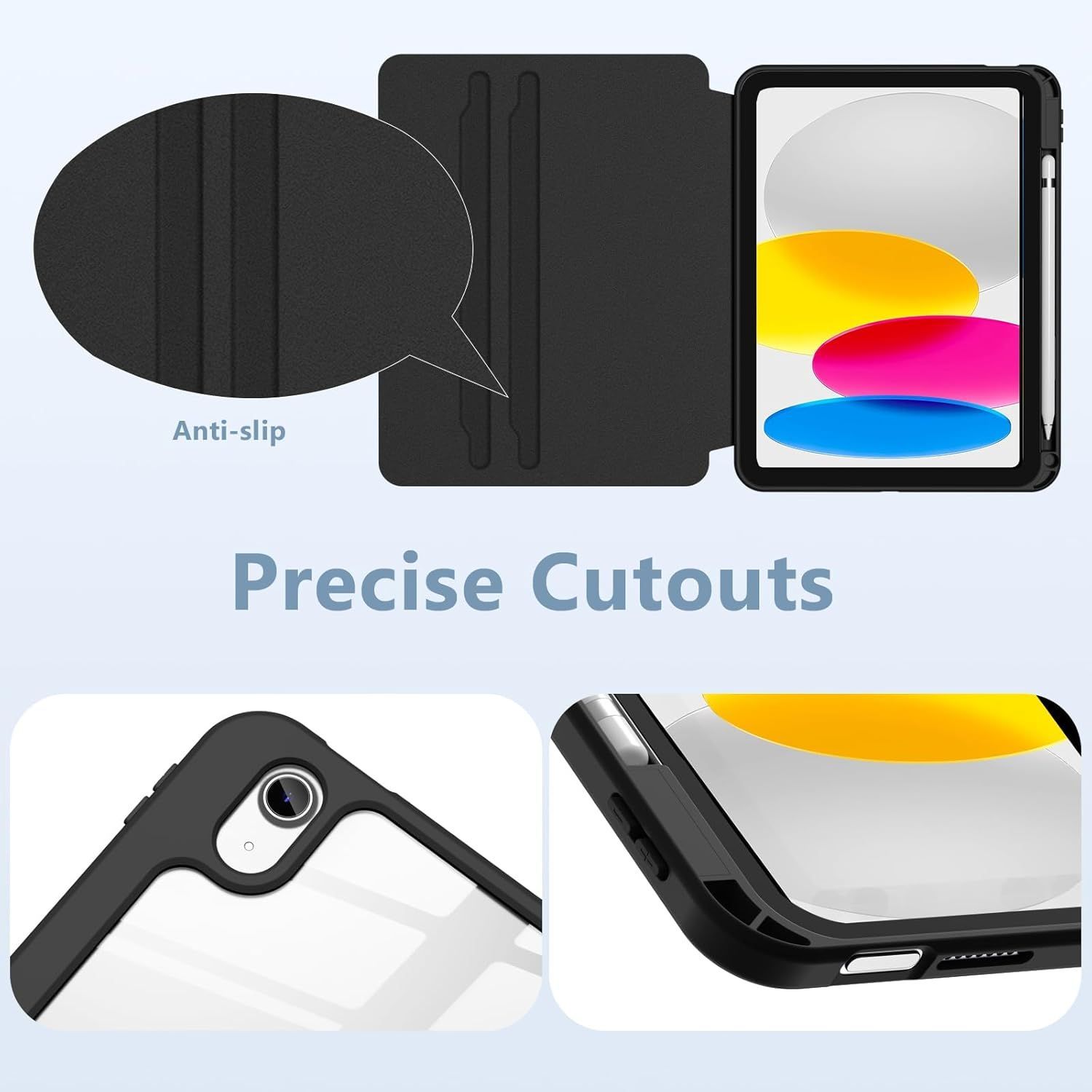 Husa 360 Smart Cover compatibila cu iPad Pro 13 2024/2025 M4, M5, Spate detasabil, Pencil Slot Rebound, Wake-Sleep, Camera Protection, Negru/Transparent