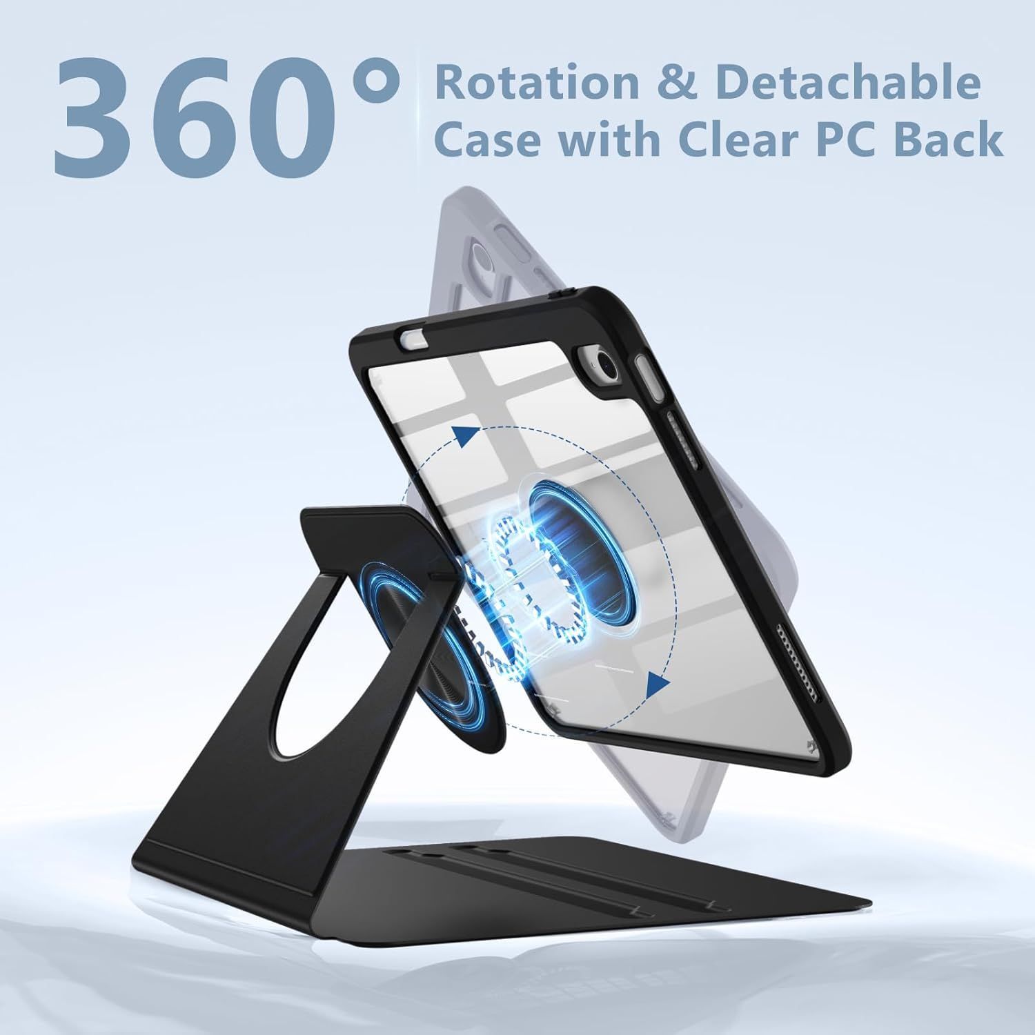 Husa 360 Smart Cover compatibila cu iPad Pro 13 2024/2025 M4, M5, Spate detasabil, Pencil Slot Rebound, Wake-Sleep, Camera Protection, Negru/Transparent
