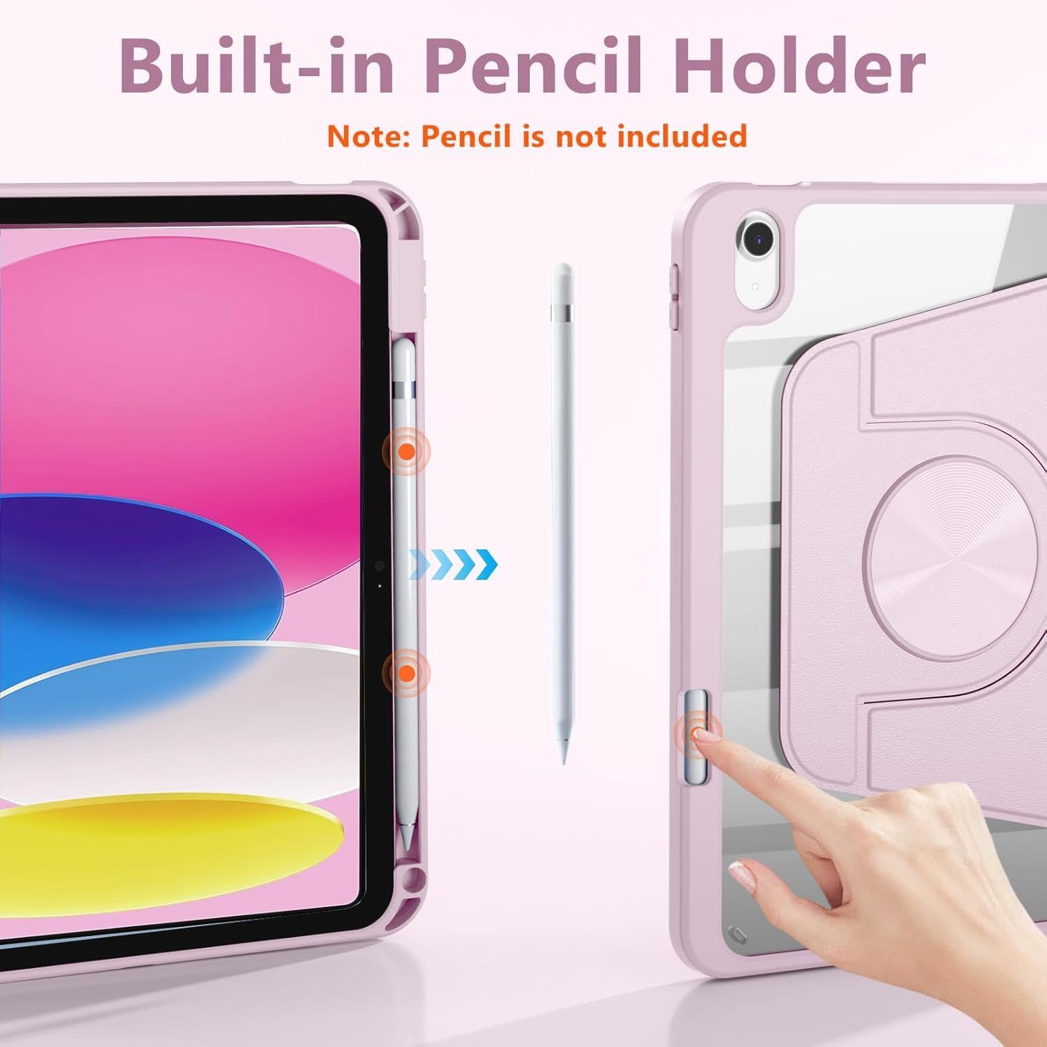 Husa 360 Smart Cover compatibila cu Apple iPad Pro 11 2024/2025 M4, M5, Spate detasabil, Pencil Slot Rebound, Wake-Sleep, Camera Protection, Roz/Transparent
