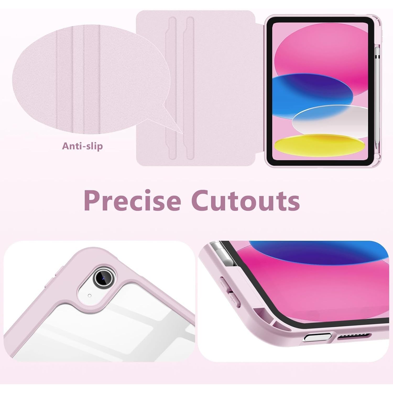 Husa 360 Smart Cover compatibila cu Apple iPad Pro 11 2024/2025 M4, M5, Spate detasabil, Pencil Slot Rebound, Wake-Sleep, Camera Protection, Roz/Transparent