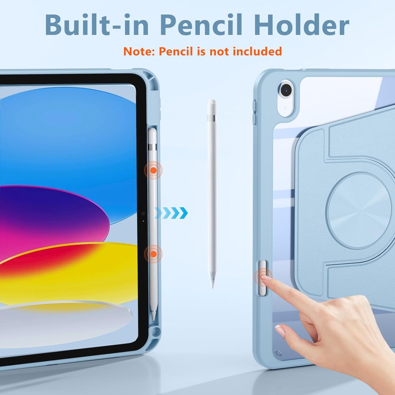 Husa 360 Smart Cover compatibila cu iPad Pro 13 2024/2025 M4, M5, Spate detasabil, Pencil Slot Rebound, Wake-Sleep, Camera Protection, Albastru/Transparent