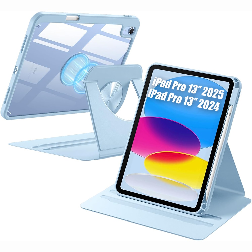 Husa 360 Smart Cover compatibila cu iPad Pro 13 2024/2025 M4, M5, Spate detasabil, Pencil Slot Rebound, Wake-Sleep, Camera Protection, Albastru/Transparent