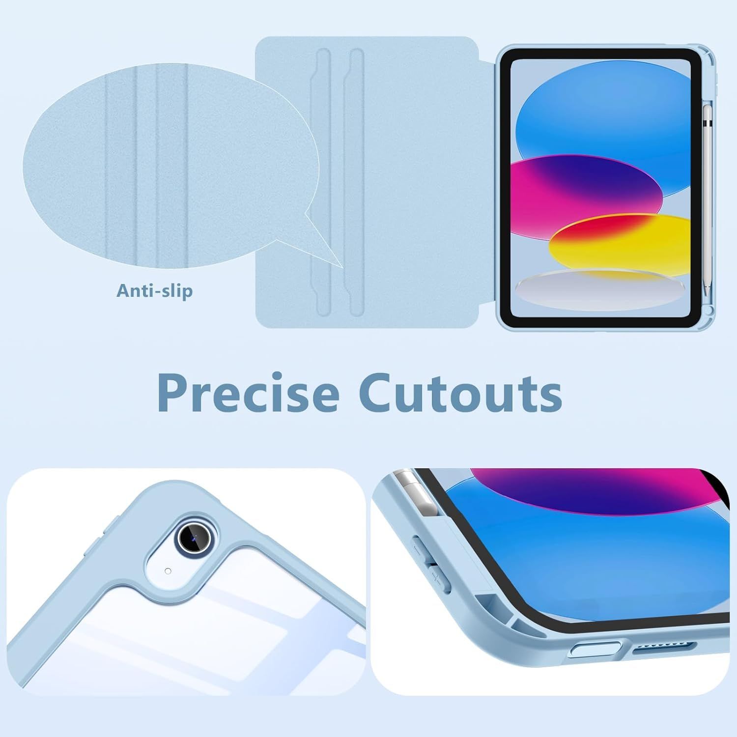 Husa 360 Smart Cover compatibila cu iPad Pro 13 2024/2025 M4, M5, Spate detasabil, Pencil Slot Rebound, Wake-Sleep, Camera Protection, Albastru/Transparent