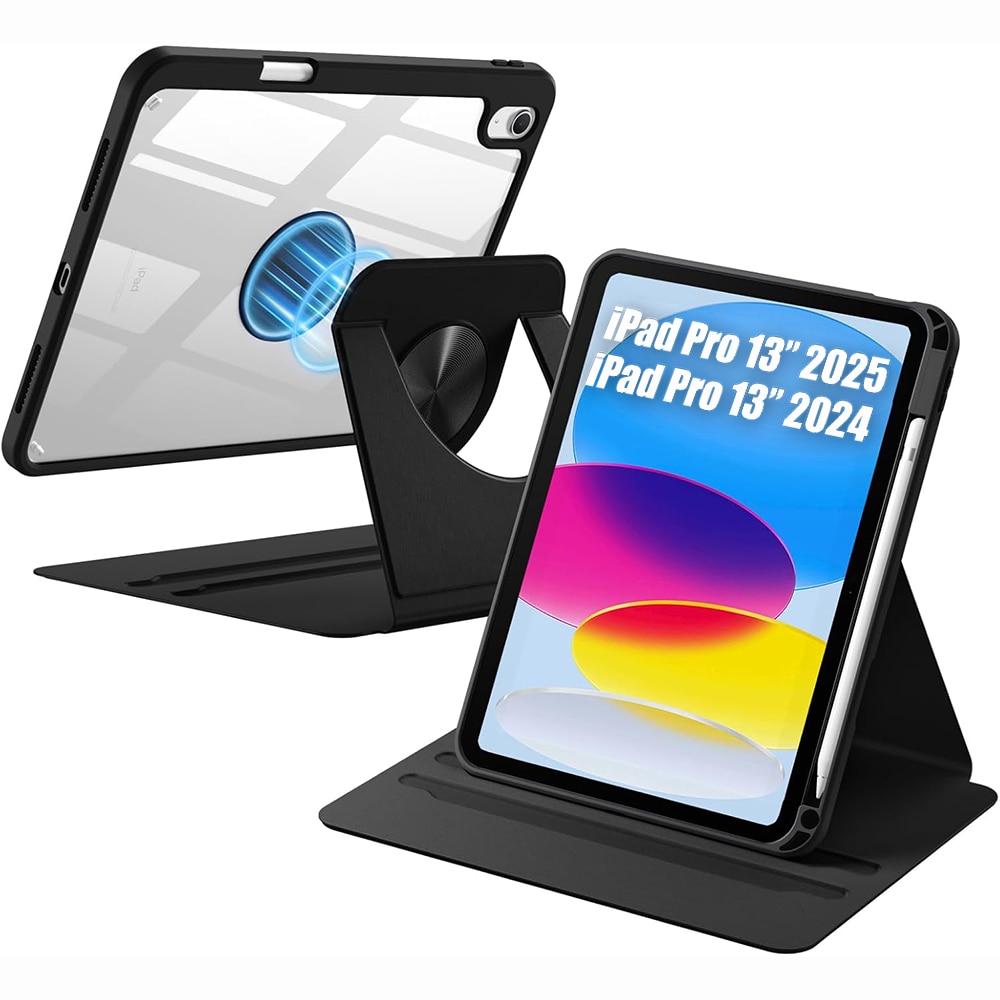Husa 360 Smart Cover compatibila cu iPad Pro 13 2024/2025 M4, M5, Spate detasabil, Pencil Slot Rebound, Wake-Sleep, Camera Protection, Negru/Transparent