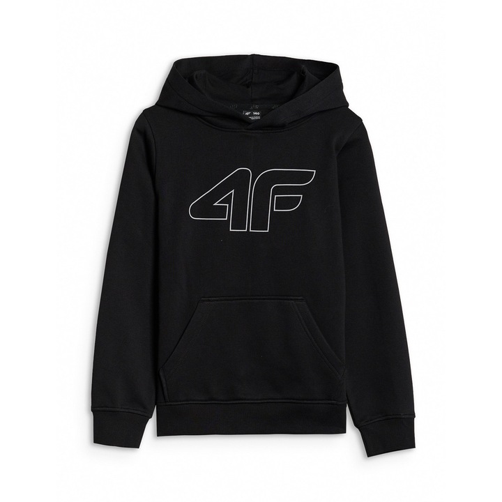 4F JUNIOR Kapucnis pulover, fekete, 80% pamut, kenguruzseb - 65499, Fekete, 122 CM