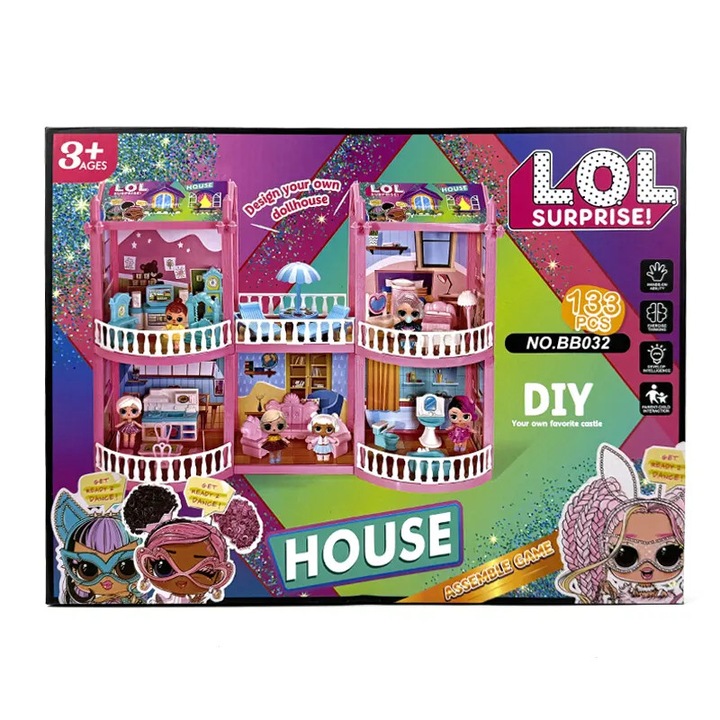 LOL Surprise babaház, bútorokkal, 6 babával és 133 darabbal