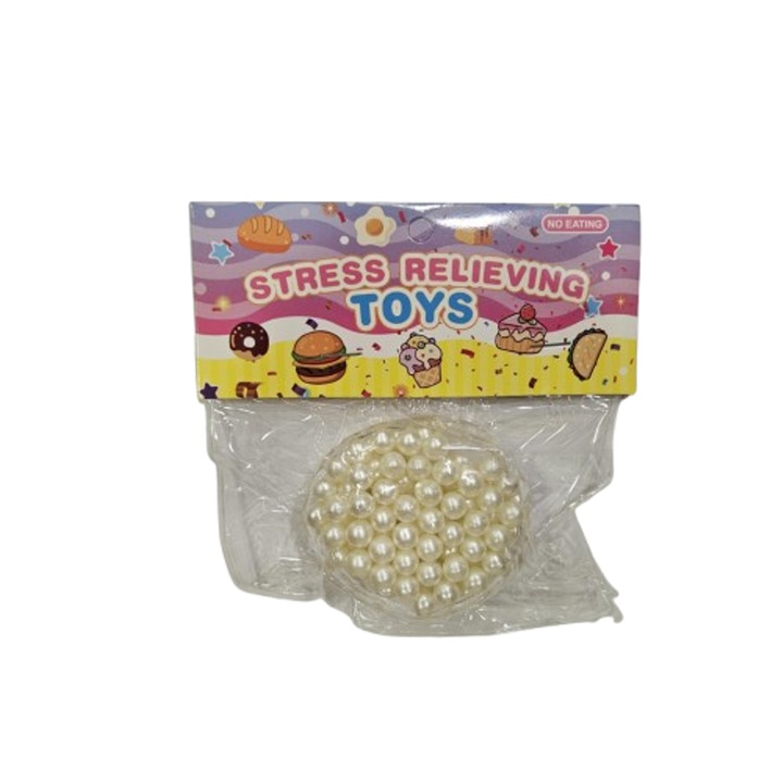 Скуиши с перли, Антистрес, Силиконово, Бяло, 6 см