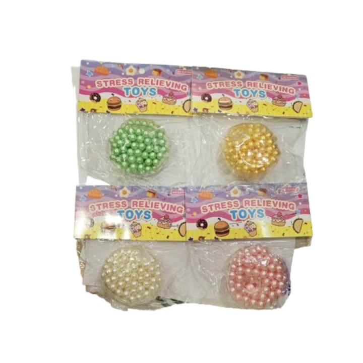 Squishies Szett Gyöngyökkel, Antistressz, Szilikon, 4 db, 6 cm