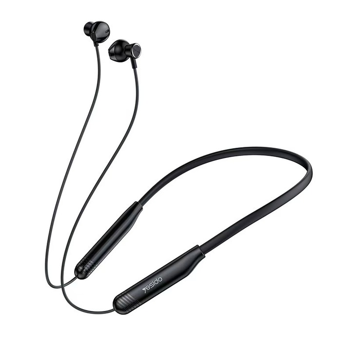 Casti Bluetooth cu gat magnetic fara fir, imperechere rapida, conectare dubla a dispozitivului de suport, casti sportive durabile si cu durata lunga de viata, jocuri, alergare, negru