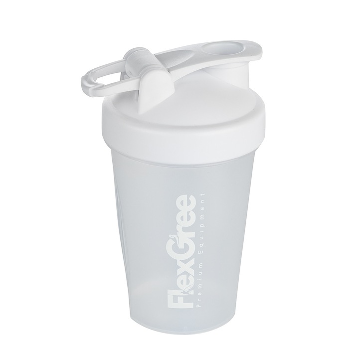 Sticlă shaker FlexGree, Fără BPA, 400 ml, Alb