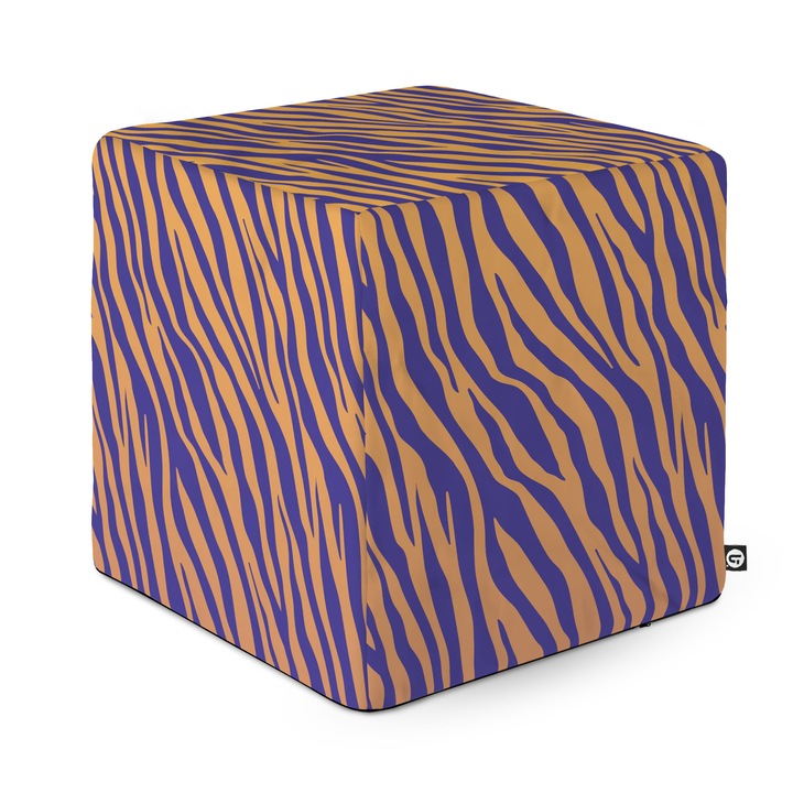 Taburet Updeco Cub L, din burete, material textil, cu husa detasabila, dimensiune 30 x 30 x 30 cm, Zebra Gradient Drak