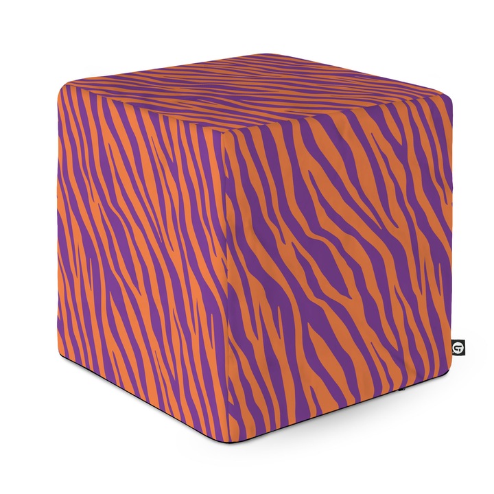 Taburet Updeco Cub L, din burete, material textil, cu husa detasabila, dimensiune 30 x 30 x 30 cm, Zebra Purple