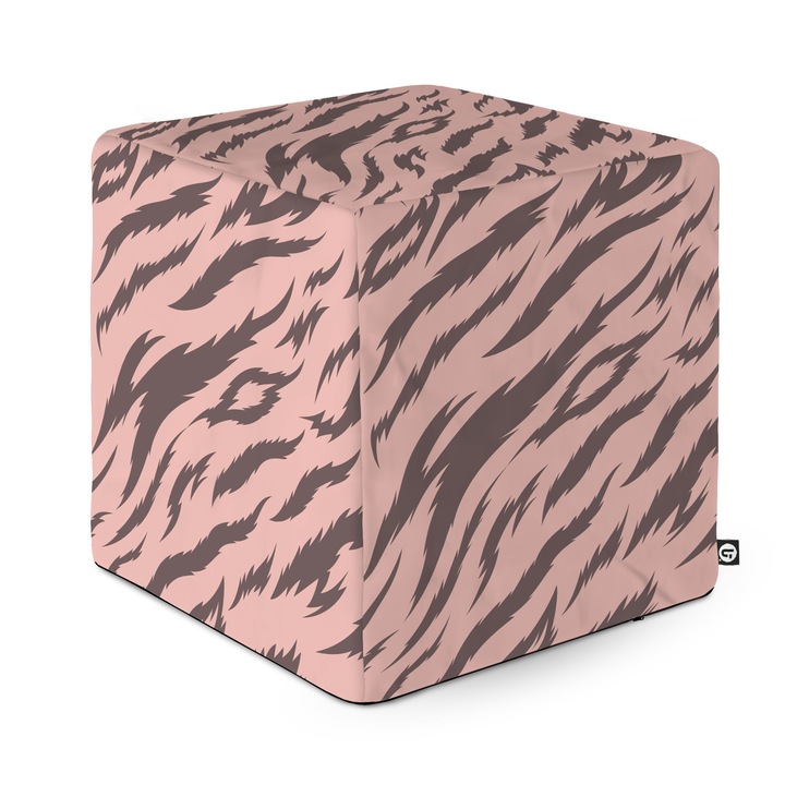 Taburet Updeco Cub L, din burete, material textil, cu husa detasabila, dimensiune 30 x 30 x 30 cm, Tigre Soft Pink