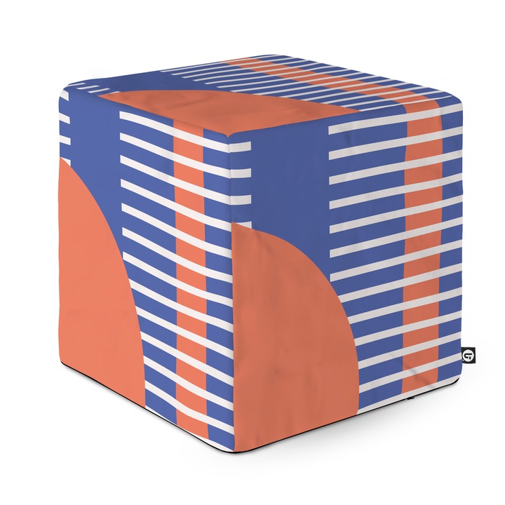 Taburet Updeco Cub L, din burete, material textil, cu husa detasabila, dimensiune 30 x 30 x 30 cm, Vision Blue