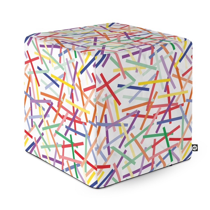 Taburet Updeco Cub L, din burete, material textil, cu husa detasabila, dimensiune 30 x 30 x 30 cm, Confetti Fundal Alb