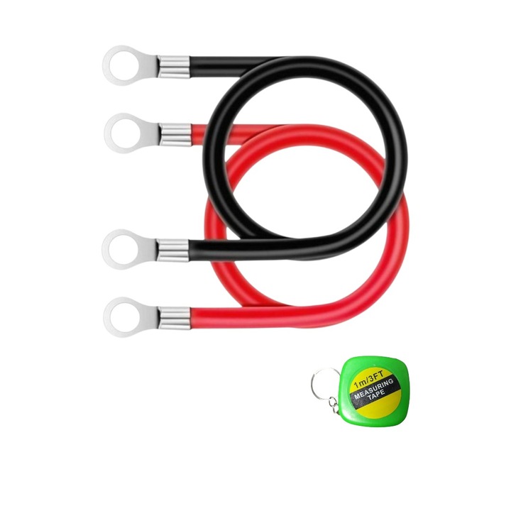 Set cablu transfer curent si pornire baterie, sectiune 6 mmp, lungime 2x75 cm, rosu, negru, la ambele capete cu papuci compatibili M6, conductivitate electrica excelenta cu 1 Mini ruleta 1 m
