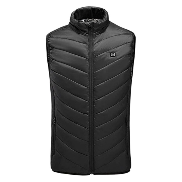 Vesta incalzita de iarna unisex, 2 zone de incalzire, 3 trepte de temperatura, alimentare USB, 45-58 kg, marime L, Bumbac, Negru