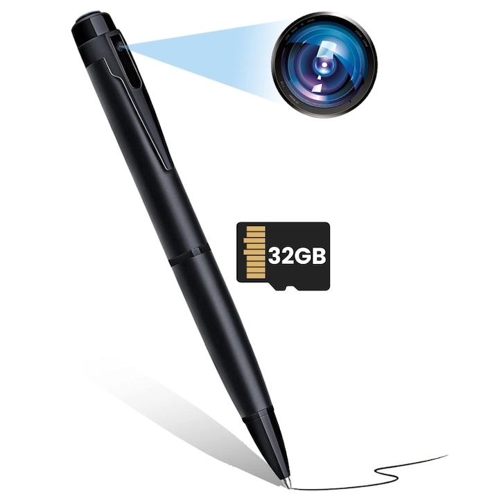 Шпионска химикалка с Full HD камера iUni W10, 32GB, Аудио-видео запис, Фото
