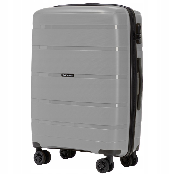 Troler Mediu WINGS HAWFINCH 3.0 Gri, 63L, 65x44x25 cm, cu roți duble 360°, închidere cifrată