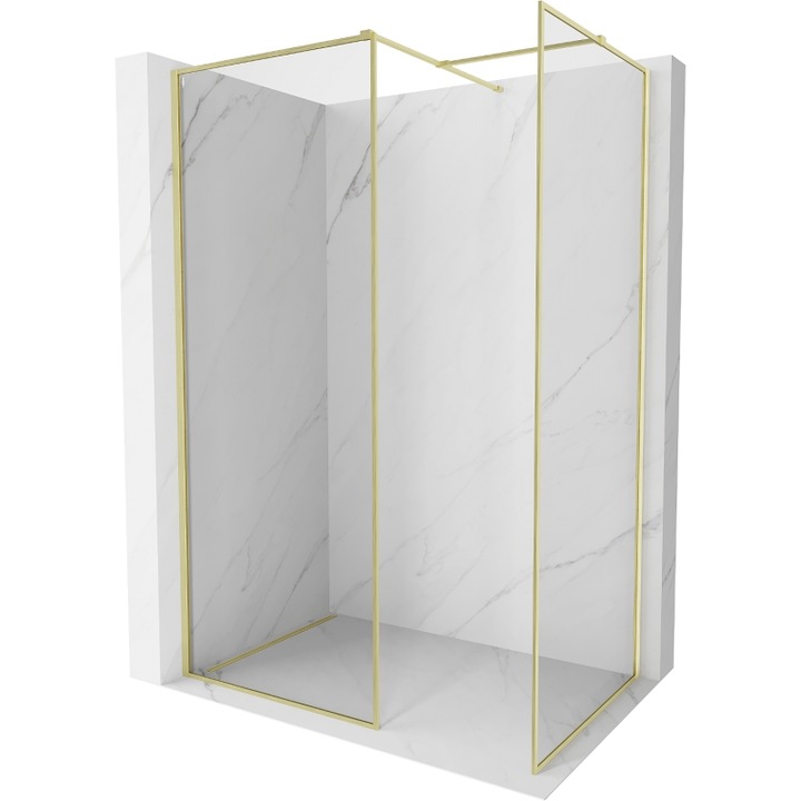 Mexen Kioto-F perete de dus Walk-in cu rama 75 x 70 cm, transparent 8 mm, auriu periat - 800-075-202-04-55-070