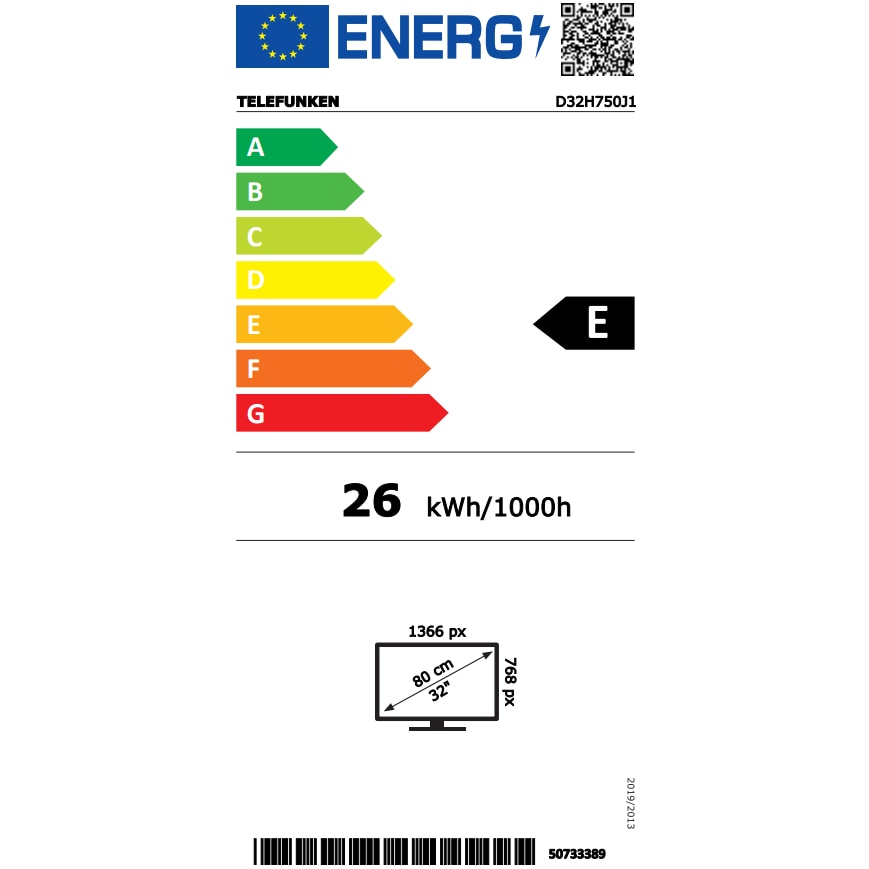 Televizor LED, Telefunken, D32H750J1, 32 inch, negru, rezoluție HD-Ready, unghi de vizionare 178°