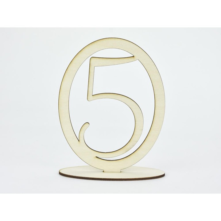 Lemn natural - Număr de masă în ramă ovală, 5, 15,5cm