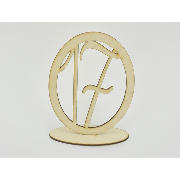 Lemn natural - Număr de masă în ramă ovală 17, 15,5cm