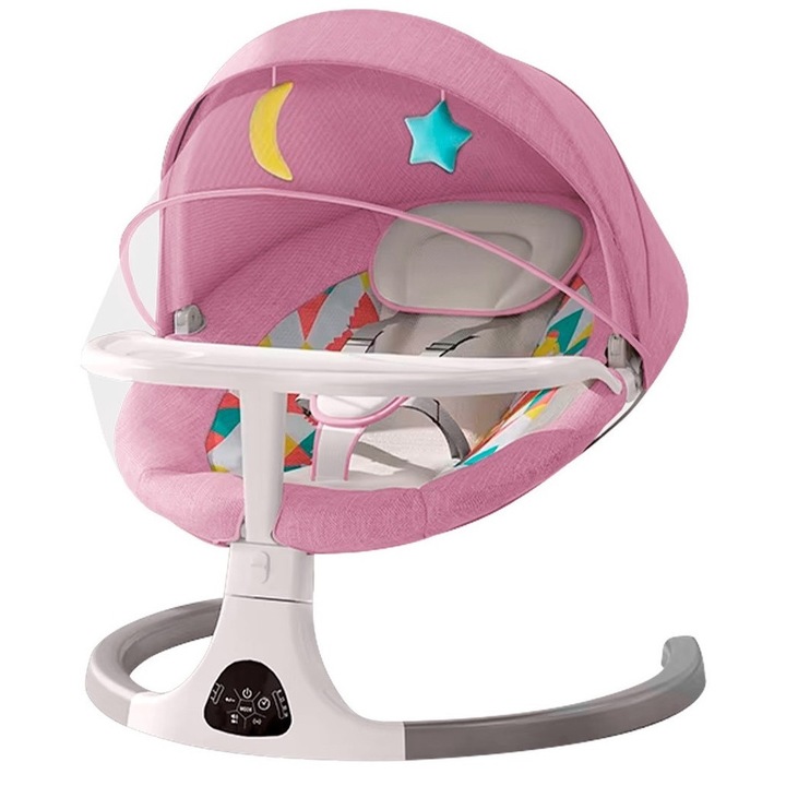 Електрическа бебешка люлка WePro Store с Bluetooth, дистанционно управление, матрак, който може да се пере, играчки, мрежа против комари и подвижна тава, идеална за деца от 0 до 12 месеца, розова