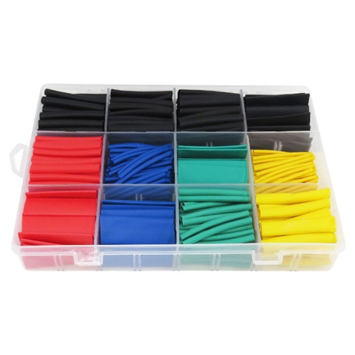 Set 530 tuburi termocontractabile multicolor, dimensiuni variate, cu cutie organizatoare