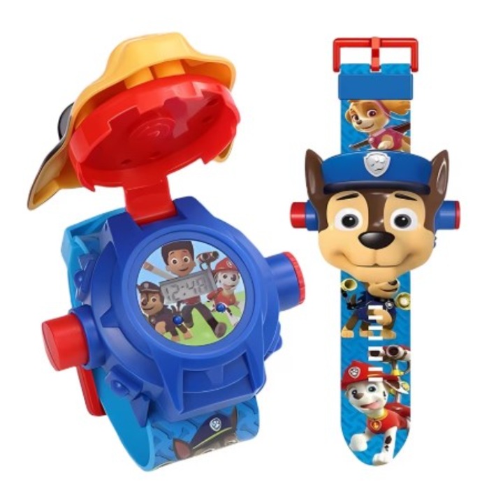 Digitális gyerek karóra vetítéssel BeSmart, Mancs Őrjárat, flip-flop design, többszínű szíj, 7,5 cm, 3D rajz