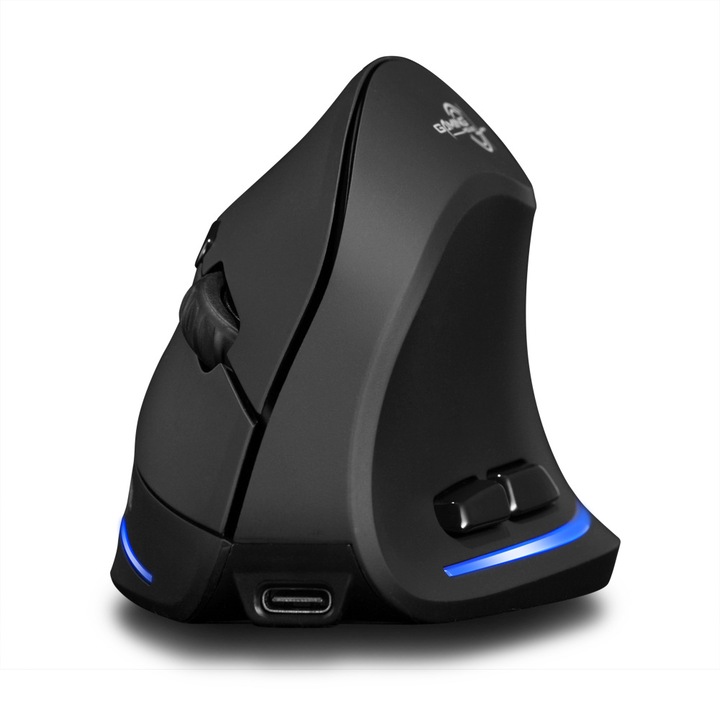 Egér, 2, 4 GHz-es vezeték nélküli, 2400 DPI, függőleges markolat, ergonómikus kialakítás, 600 mAh, fekete