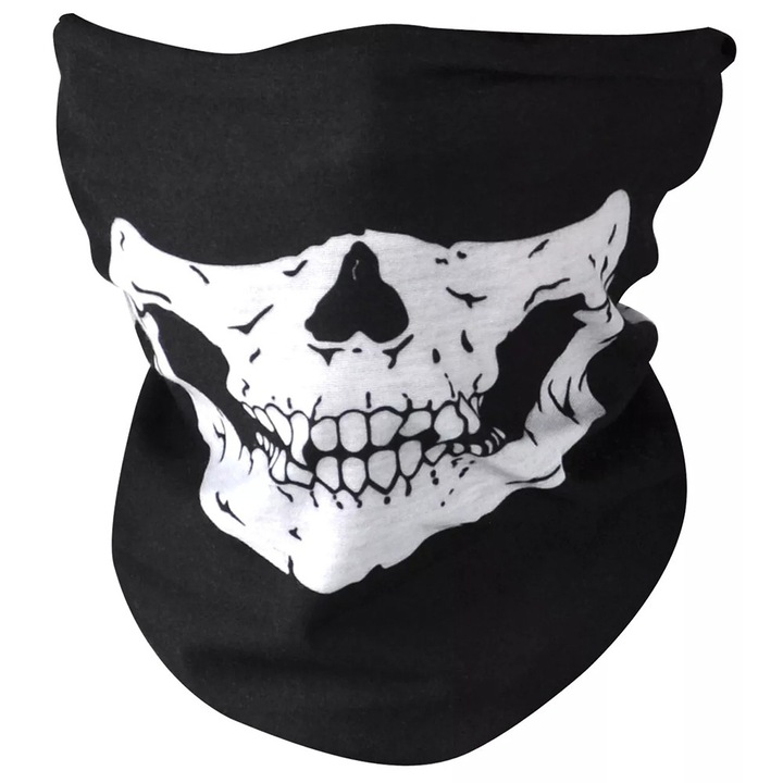 Bandana pentru moto sau sporturi extreme, model craniu, elastica, Negru