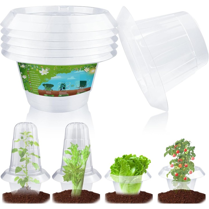 Set 6 coliere transparente pentru protectia plantelor impotriva melcilor, 24cm diametru, 15cm inaltime, material PET