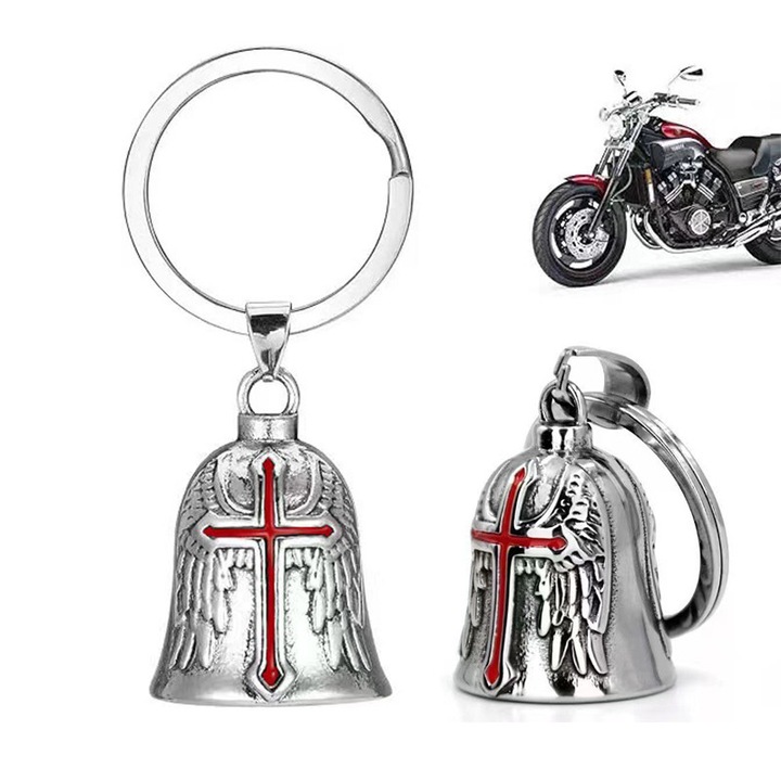 Motor harang, AjieQaQ, Szerencseharang, Védő talizmán motorkerékpárokhoz, Univerzális modell, Fekete kereszt, Tartós fém anyag, Ideális védelemhez, szerencséhez és dekorációra, Tökéletes ajándék, Kompatibilis minden motortípussal, Piros