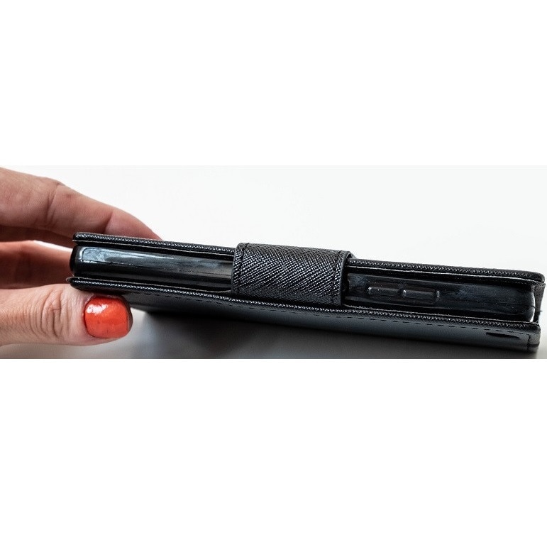 Husa de telefon compatibila cu Samsung Galaxy S25 FE 5G, tip carte, cu suport pentru carduri bancare, inchidere magnetica, negru, Fancy