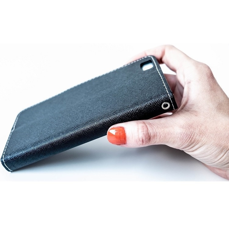 Husa de telefon compatibila cu Samsung Galaxy S25 FE 5G, tip carte, cu suport pentru carduri bancare, inchidere magnetica, negru, Fancy
