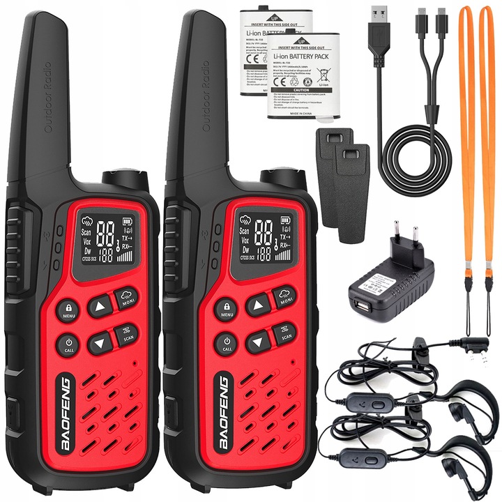 Walkie-Talkie Baofeng, BF-25E, set 2 bucati, 16 canale, raza de actiune 10 km, rosu