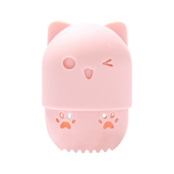 Cutie noua de depozitare a buretelui de machiaj, rezistenta la mucegai si umiditate, moale, ecologica, suport pentru instrumente pentru puf de pudra rezistent la praf Roz