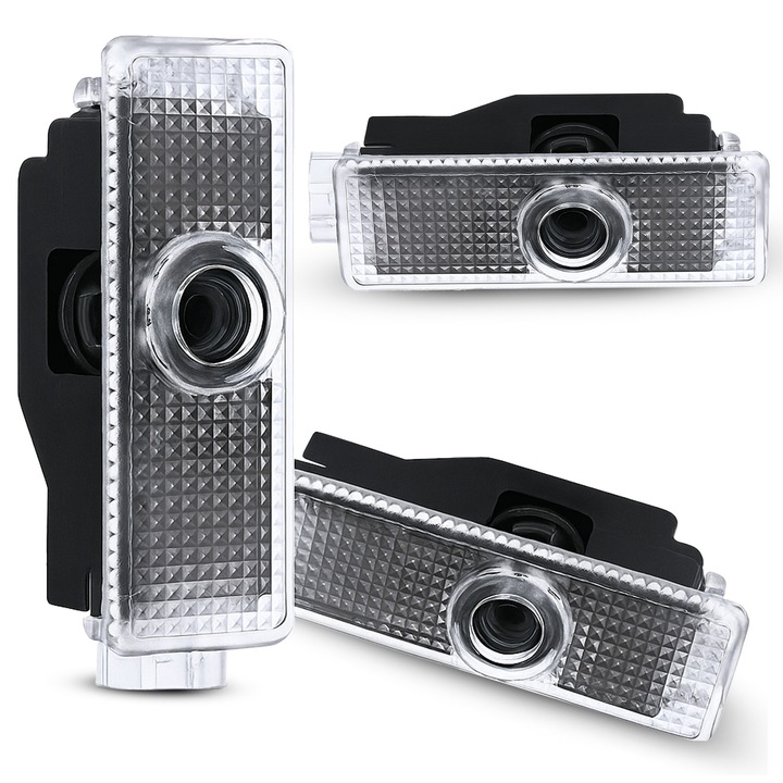 Audi LED Logó Projektor Készlet, RETOO TechPro, HD Logó Felbontás, 7W, CAN BUS Rendszer, Vízálló Burkolat, nem zavarja az FM/CB Rádiót, 12V, PLUG & PLAY, Fehér, 2 db