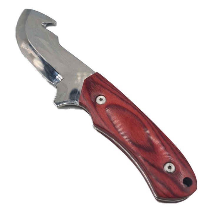 Cutit Profesionala Ac de Peste, Hook, Maner Lemn, Lama Din Otel Argintie, Husa Textila, 21 cm, Dalimag