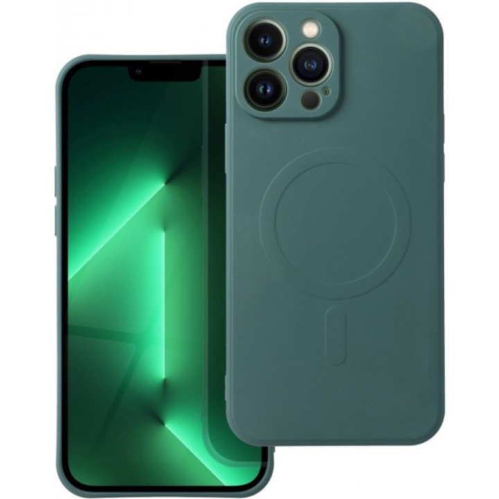 Husa MagSafe pentru Samsung Galaxy S25 Edge S937, Silicone Mag, Verde